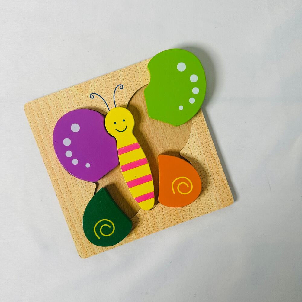 Vintage Butterfly Color Block Small Chunky Wooden Puzzle